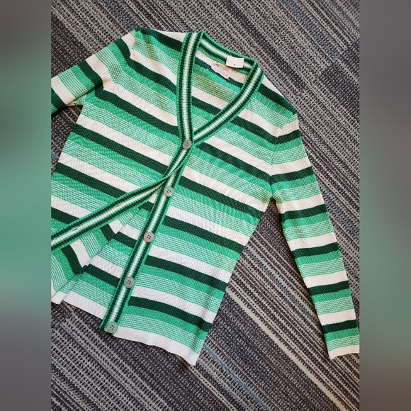 alex colman Sweaters - Vintage 90s Green Striped Alex Colman Button Up Cardigan Sweater